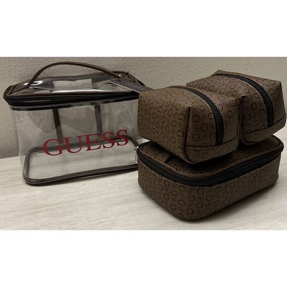Guess V7200494 Cocoa "G" Logo 4-Piece Cosmetic Junction Travel Bag - Picture 5 of 8